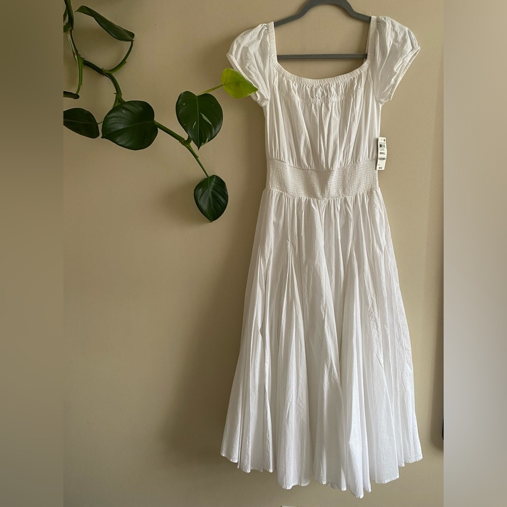 White Ruched Milkmaid Midi Dress